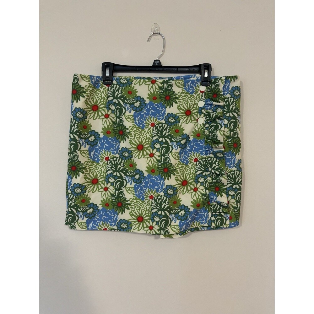 Tory Burch Printed Ruffle Golf Skort Ivory Pompom Daisy Buttons Size XL
